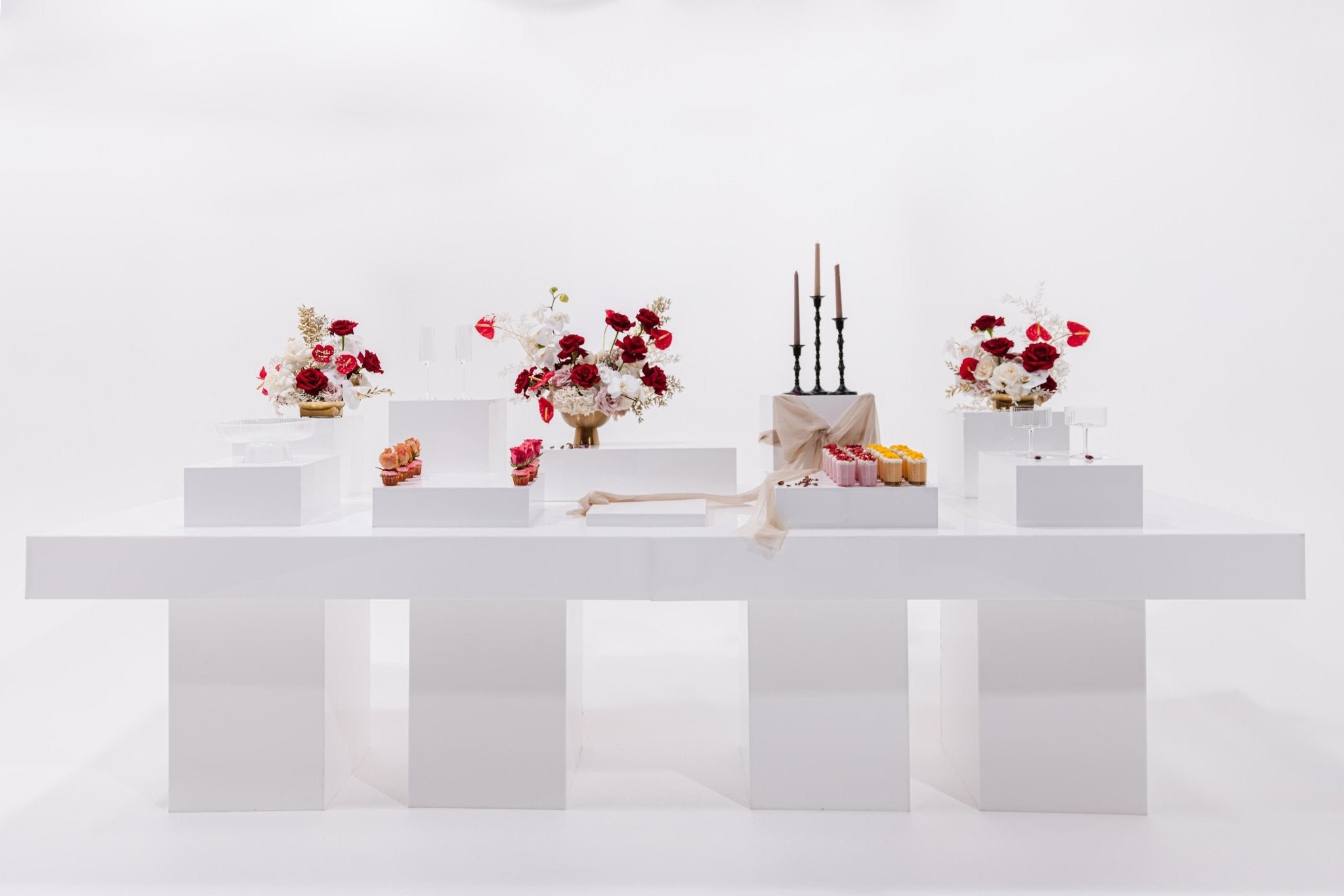 Balance Array — Full-Size 10-Piece Tiered Acrylic Buffet Display System — angle view — Plinths New York
